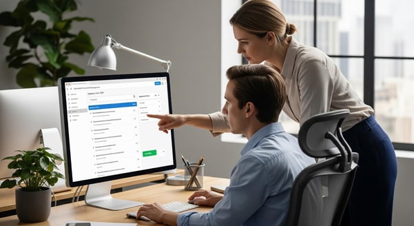 Employees accessing SOP files from centralized compliance document management system.